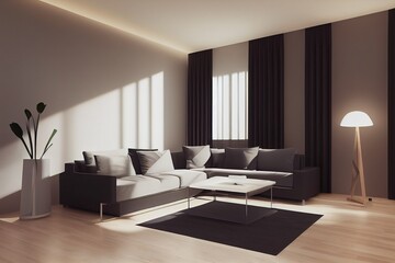 Naklejka na ściany i meble Minimalist modern living room interior background, 3D render