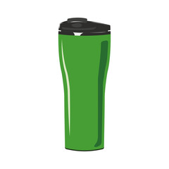 Reusable cup,  green thermo mug, green thermo cup. Reduce plastic waste healthy alternative. Vector illustratoin in a flat style isolated on white background