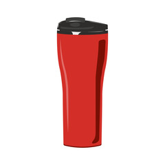 Reusable cup,  red thermo mug, red thermo cup. Reduce plastic waste healthy alternative. Vector illustratoin in a flat style isolated on white background