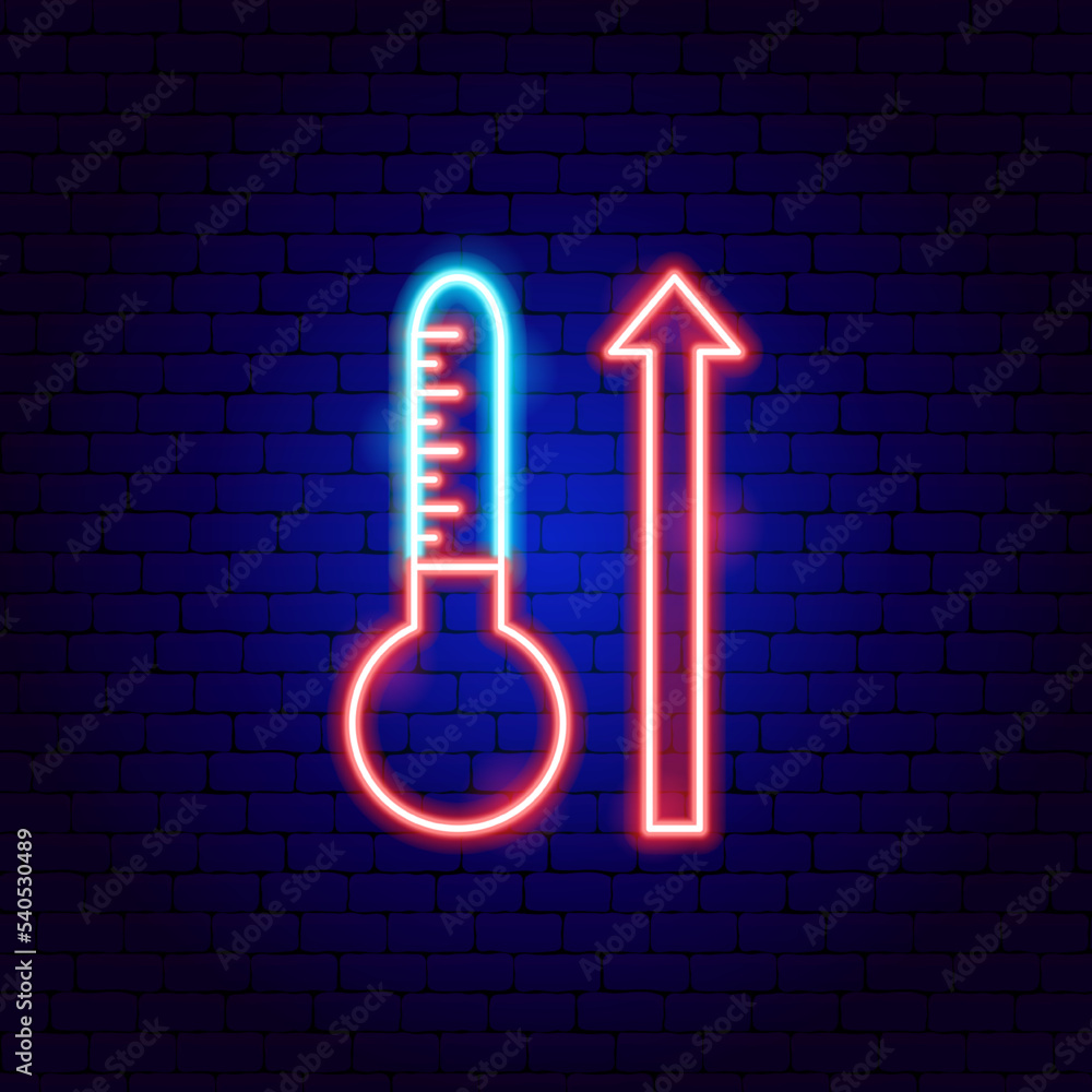 Sticker temperature growth neon sign. vector illustration of nature safe symbol.