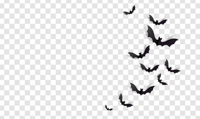 Black Bats Set Isolated Transparent Background