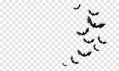 Black Bats Set Isolated Transparent Background