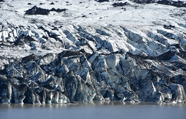 Ice lake, snow and S&oacute;lheimaj&ouml;kull glacier in Iceland