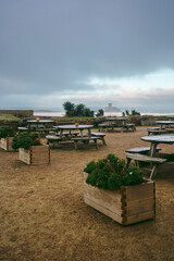 Beautiful sea view from the terrace of the Le Braye Cafe in Jersey, Channel Islands