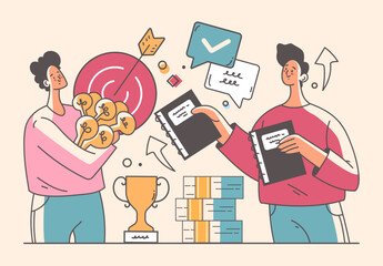 Business people office workers team employee abstract concept. Corporate company success achievement vector graphic design illustration