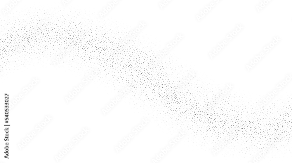Poster Grain wave background. Black stipple curve line. Abstract wavy noise dotted shape wallpaper. Dotwork gradient pattern. Stochastic vector