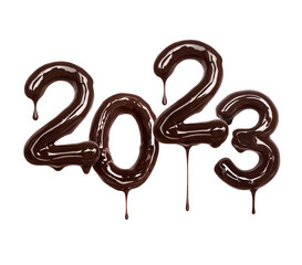 Date of the New Year 2023 made of melted dark chocolate © Krafla