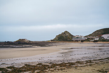 Beautiful nature views of coastal cliffs and beaches on Jersey Island