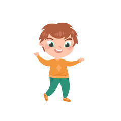 Little boy cartoon character standing on a white background