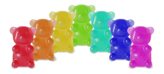 Realistic Detailed 3d Gummy Bears Set Tasty Candy. Vector illustration of Jelly Bear in Rainbow Colors