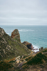 Beautiful trail seaside views in Jersey Island (Channel islands) on cold cloudy day