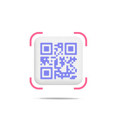 3d vector cartoon render qr code scanning sample icon for website verification, online shop payment on mobile app design. Purple square scan symbol isolated on white background.
