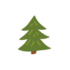 Simple green christmas tree evergreen. Colorful vector isolated illustration hand drawn doodle. New Year card design element. Icon single
