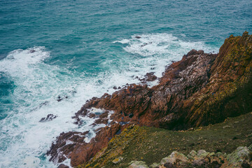 Beautiful nature views of coastal cliffs and beaches on Jersey Island