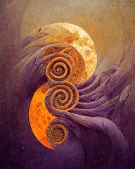A moon rolling, swirling into spiral. Look for the sky, look for the universe, look for your inner center. There is your healing. Generative Ai