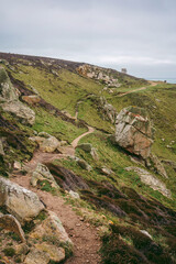 Beautiful trail seaside views in Jersey Island (Channel islands) on cold cloudy day