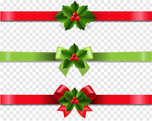 Ribbons Set With Holly Berry Transparent Background