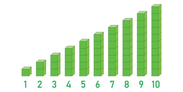 Counting blocks for math 1 to 10. Counting to ten. Numbers blocks. Vector illustration isolated on white background.