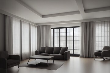 Naklejka na ściany i meble The modern interior of Living room and with armchair,minimal design.3d rendering
