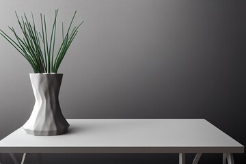 Mock up frame close up with dry grass in vase on table, Scandinavian style, 3d render
