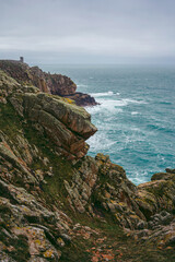 Beautiful trail seaside views in Jersey Island (Channel islands) on cold cloudy day