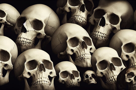 Illustration Of A Wall Of Skulls