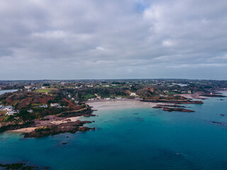 Beautiful beaches of Jersey Island (Channel Isnads, UK) on cluody cold day