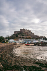 Beautiful view of Mont Orgueil Castle on the cliff