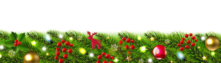 Christmas Fir Tree Border With Christmas Ball And Toys