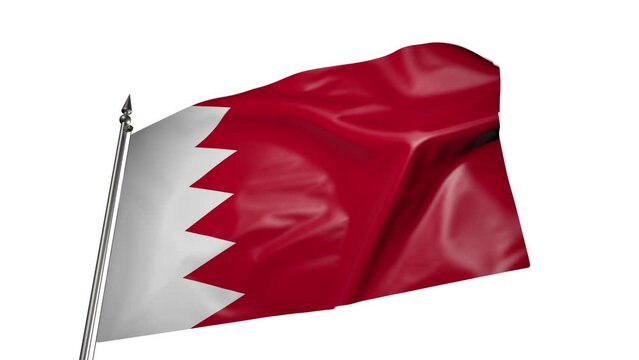 Bahrain flag on a flagpole. Animation 3D on a white background