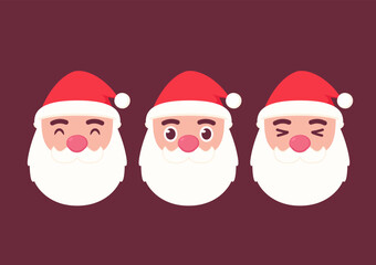 Christmas Santa Claus faces and full body vector illustration.