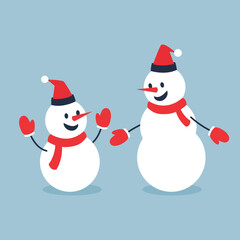 Snowman with a scarf isolated in a blue background. Flat design. Vector illustration.
