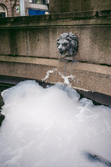 Foam coming out of lion fountain
