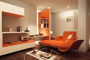 modern interior room with nice furniture. 3d illustration