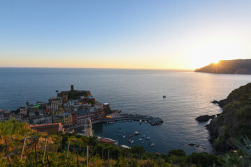 sunset over Vernazza at the Cinque Terre coast