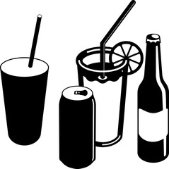 Icon symbol of soft drinks in black color on a white background for a cafe, bar, restaurant