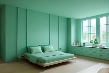 Mint color matching and interior of bedroom