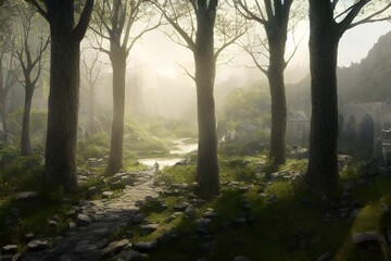 Obraz premium misty morning in the forest