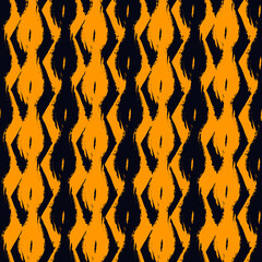 Brush lines seamless pattern. Freehand stripes print. Wavy linear background. Simple geometric motif. Curves image. Ethnic digital paper. Repeated waves print. Trendy ikat design. Vector art.