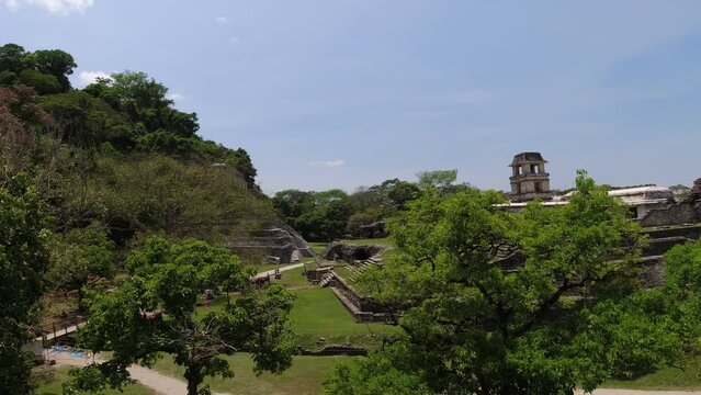 The famous Mayan ruins of Palenque in the dense green rainforest of Chiapas Mexico