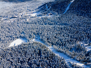 Aerial view of Rila Mountain near ski resort of Borovets, Bulgaria