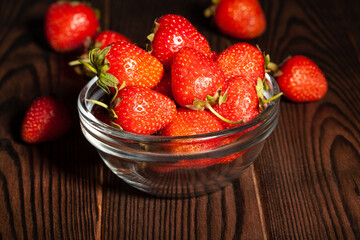 strawberry group on wood background