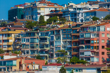 Top view of the cityscape. Skyscrapers, rooftops, streets and roads of Istanbul city.