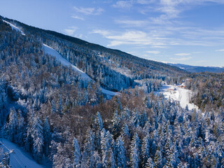 Aerial view of Rila Mountain near ski resort of Borovets, Bulgaria