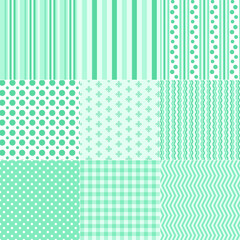 A set of simple vector seamless backgrounds in light green color