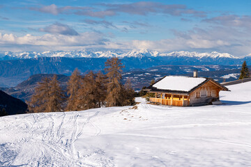 Alpe di Siusi with snow in winter, Dolomites, Italy