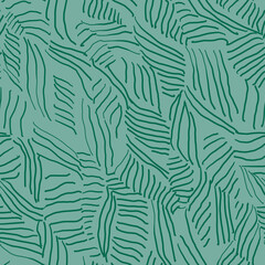 Geometric seamless pattern with intersecting lines similar striped plant leaves.Modern stylish abstract texture in green.Doodle ornament with stylized leaves.For fashion fabric,textile,home decor,card