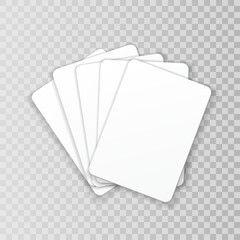 Five playing cards mockup. Blank cards on transparent background.