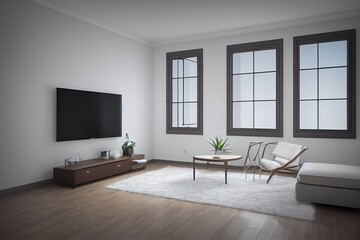 Obraz premium Interior Living Room Wall Mockup 3d Rendering, 3d Illustration