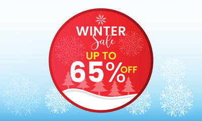 Fototapeta na wymiar Winter sale banner, discounts up to 65 %, winter sale up to 65 percent off